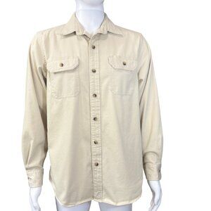 Wrangler Beige Long Sleeve Button Down Shirt M Chest Flap Pockets Cotton Blend